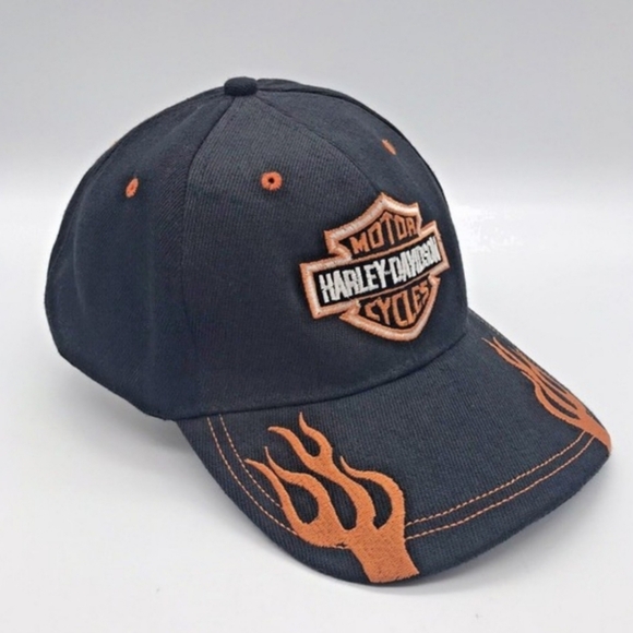 Harley-Davidson Embroidered Logo Black with Flames Ball Cap Biker Trucker Hat‎ - Picture 4 of 7